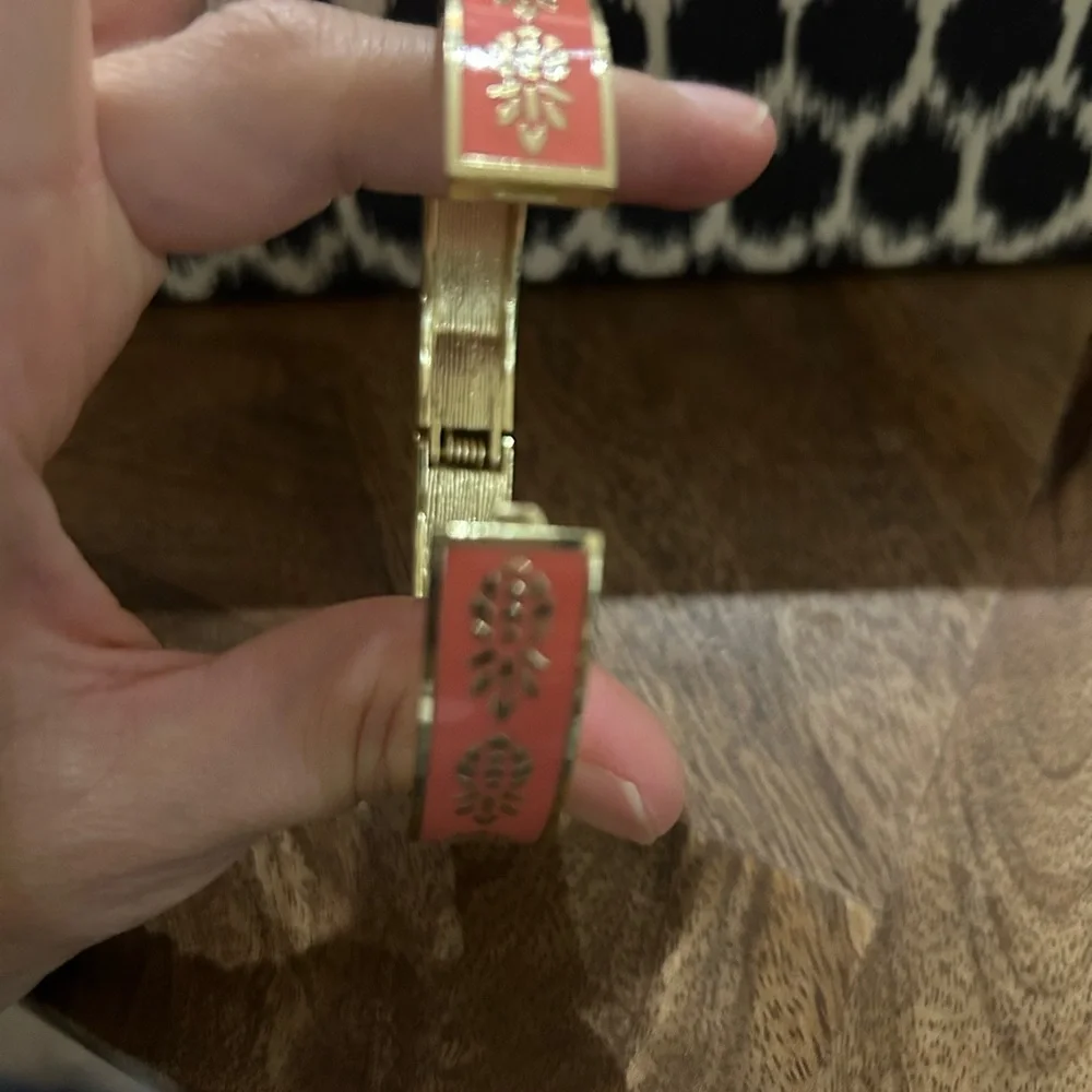 Gold and Coral Pineapple Bangle Bracelet - Picture 4 of 4